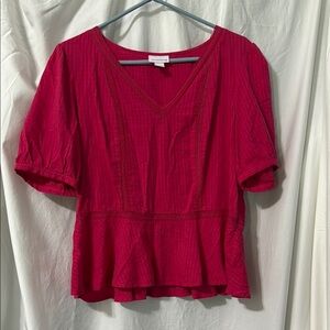 Liz Claiborne Pink Peplum Puff Sleeve Blouse